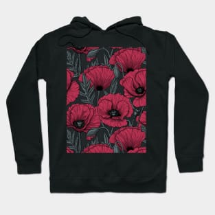 Poppies in Viva Magenta Color of the Year 2023 on dark gray Hoodie